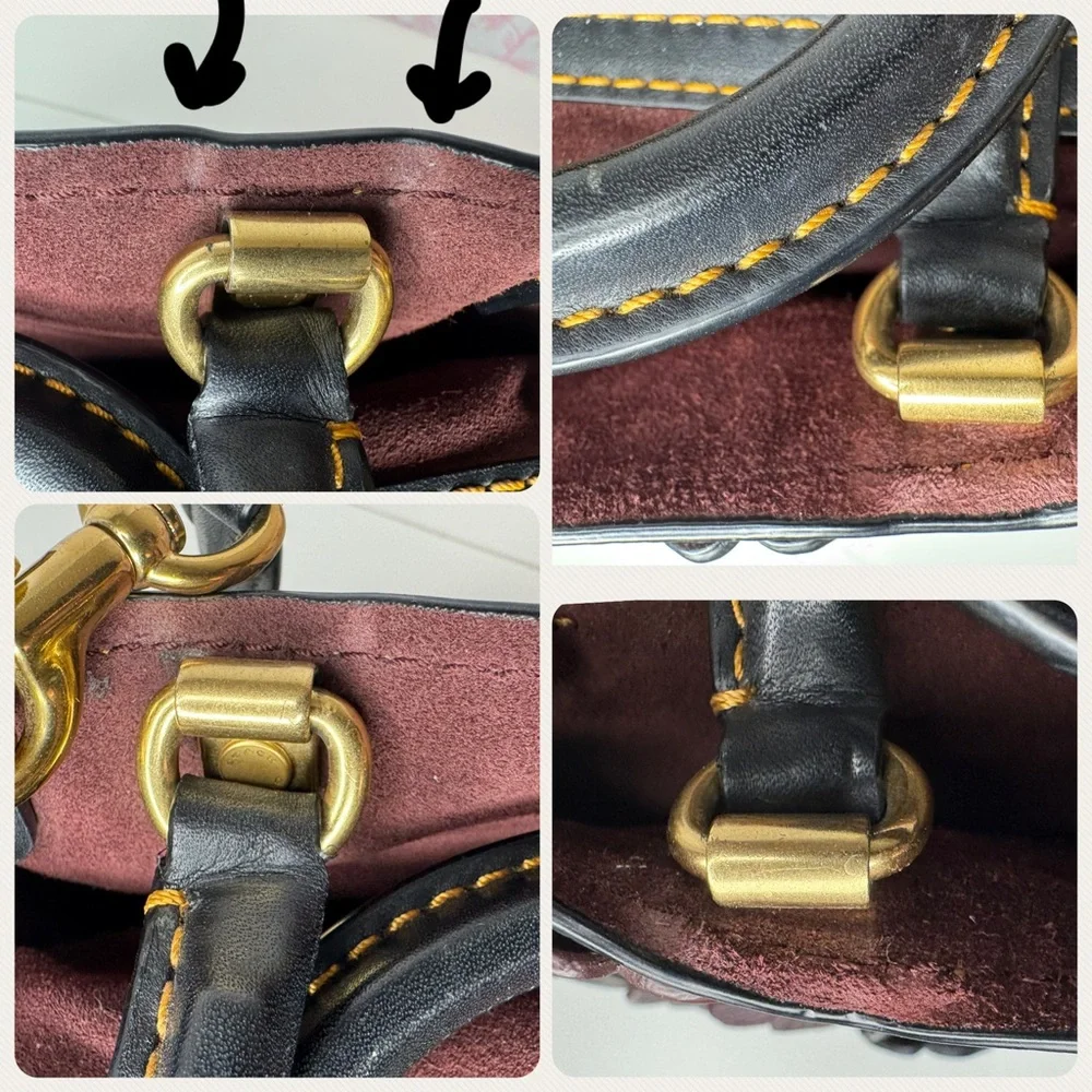 Coach Rogue 25 Black Red Tearose Flower Floral Glovetanned Leather Satchel Bag - Picture 11 of 15